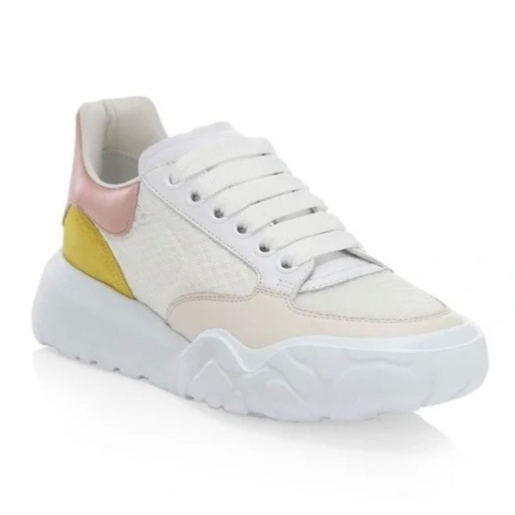 Alexander Mcqueen Court Colorblock Leather Low-Top Sneakers White Pink Eu40 6664